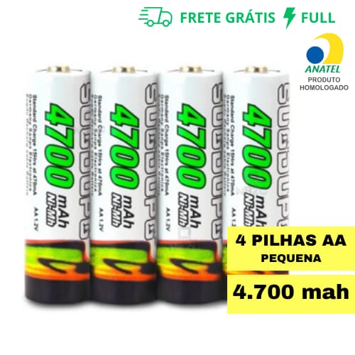 PILHA RECARREGÁVEL AA 4700 MAH PILHA MÉDIA CARTELA COM 4 UNIDADES