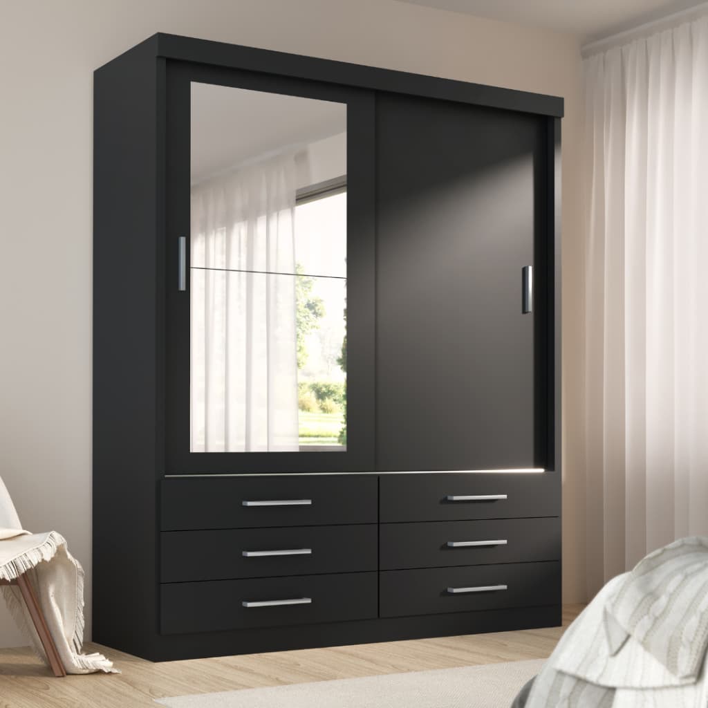 Guarda Roupa Solteiro Capri 2 Portas 6 Gavetas Com Espelho