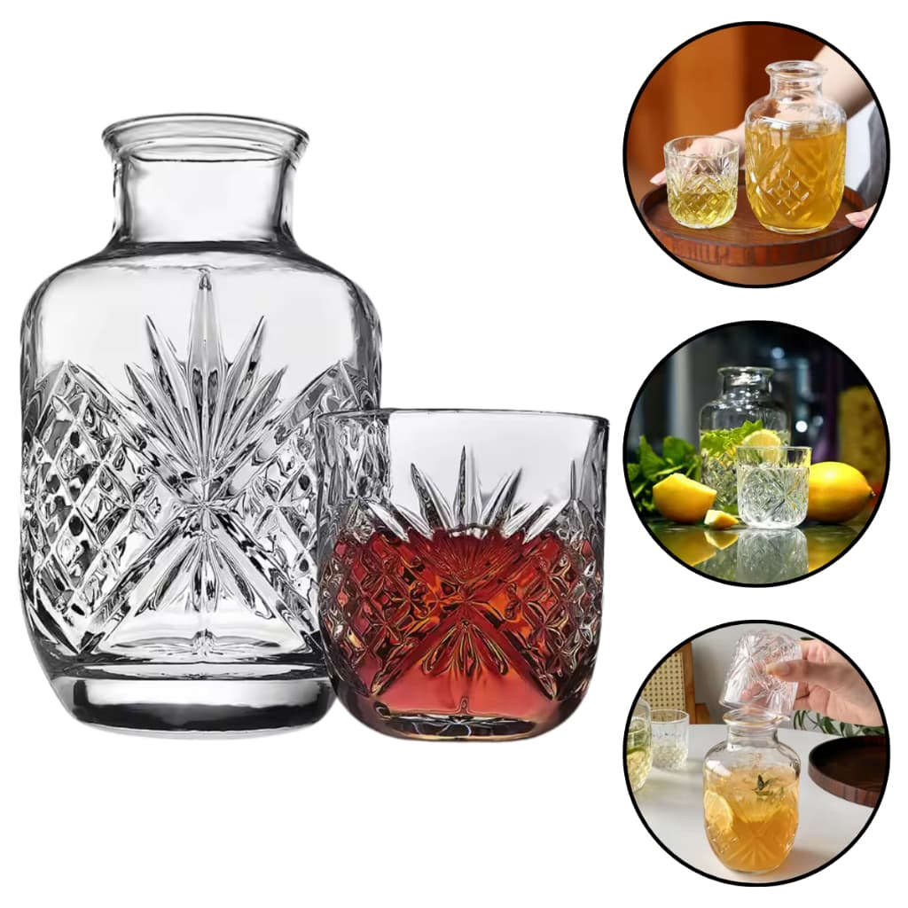 Conjunto 2 Peças Moringa de Vidro Casual 500ml Água Suco Bebida Restaurante Cozinha Jantar