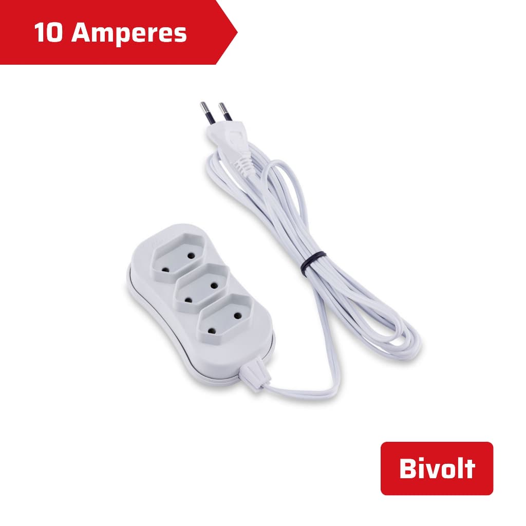 Extensão Elétrica Bipolar Bivolt Slim 1 Metro Branco Casa e Escritório Force Line