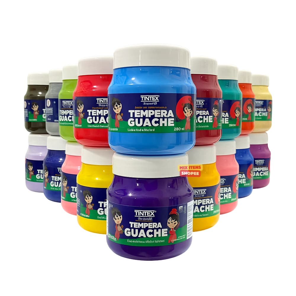 Tinta Guache 250ml Varias Cores Pote Grande de Tempera Guache