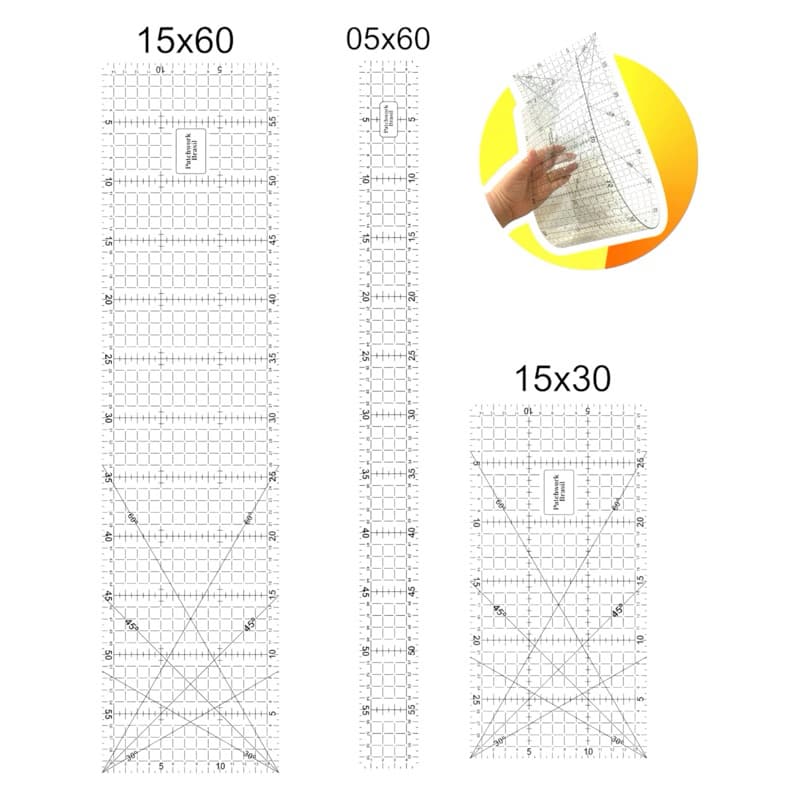 Kit 3 Régua Patchwork Flexíveis 15x60 + 15x30 + 5x60 Costura papelaria scrapbook costura papelaria