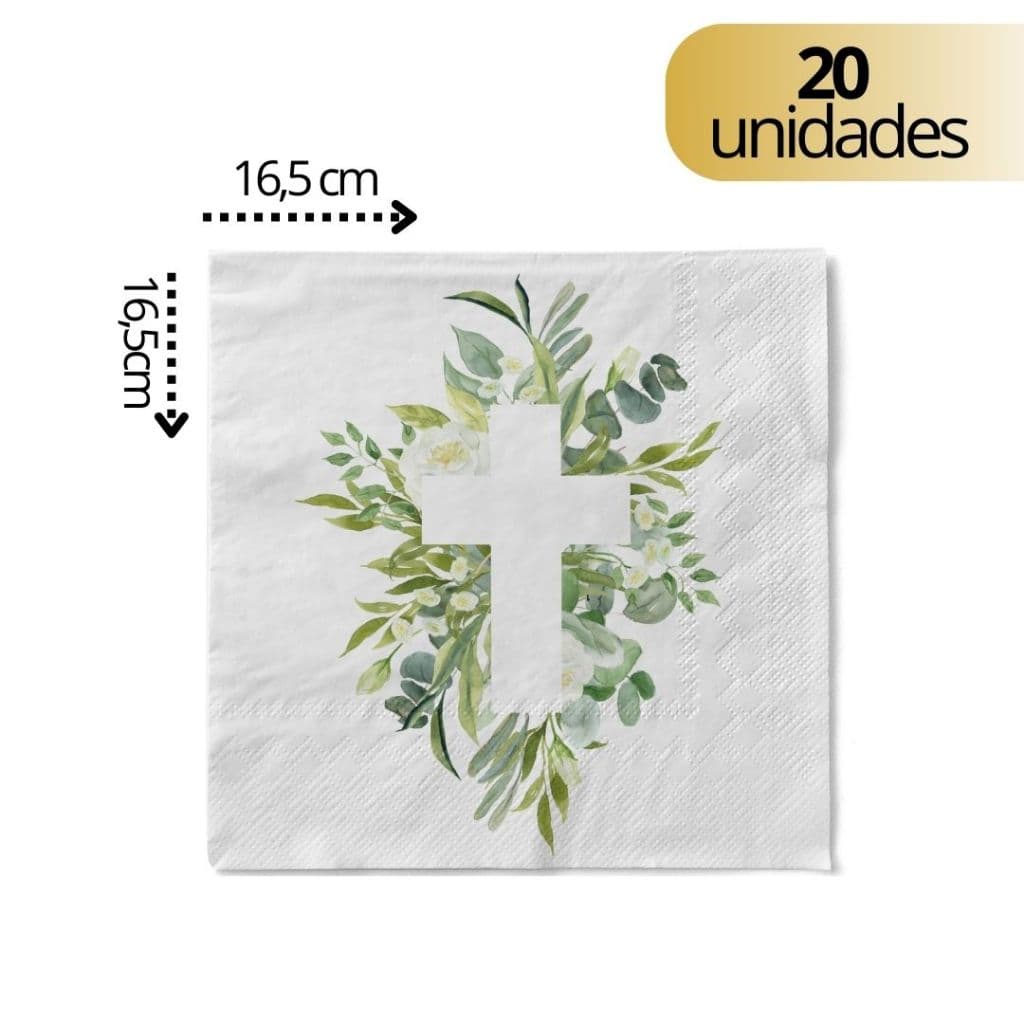 Guardanapo De Papel Folha Dupla 20 Un Cruz Folhagens Crisma Batizado  