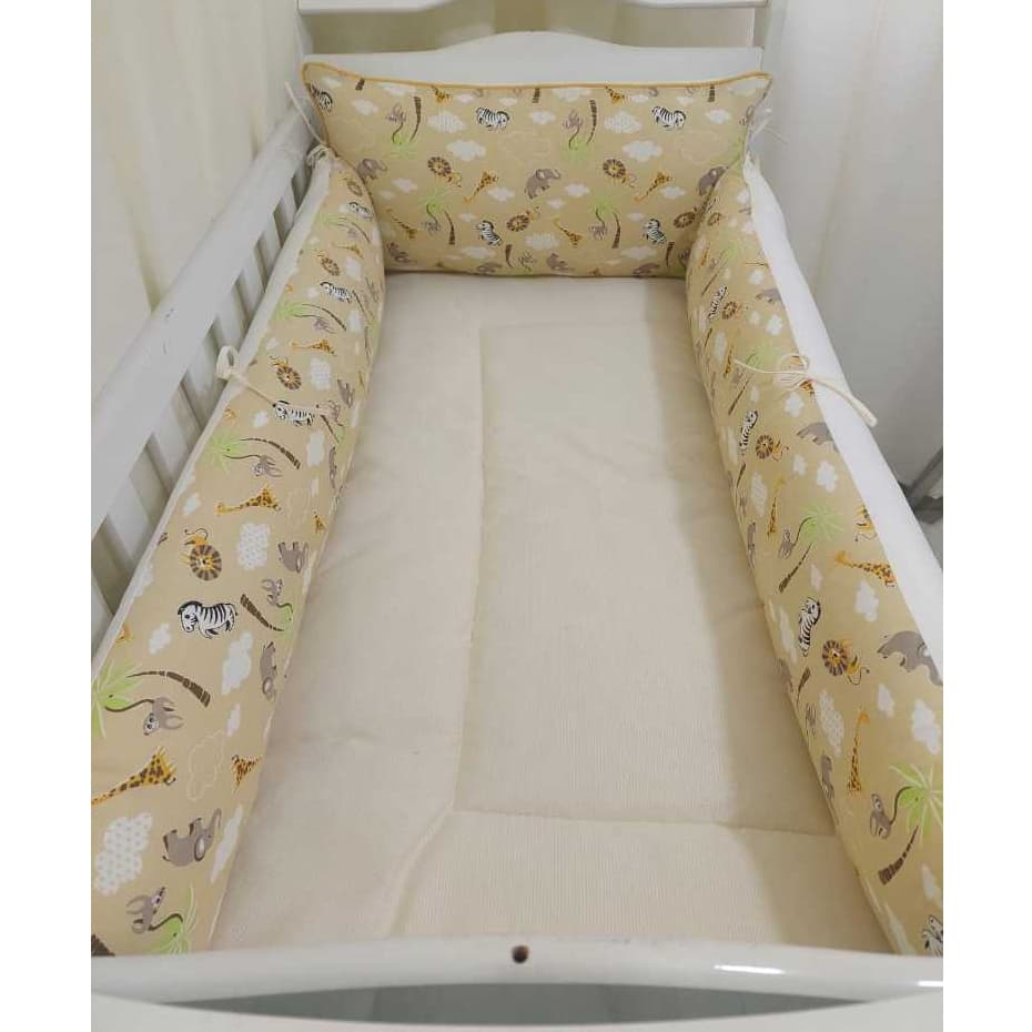 PROTETOR PARA  BERÇO BEBÊ -  3 PEÇAS - SAFARI   -VÁRIAS  CORES BEGE  / AZUL  / CINZA E ROSA DELICADO