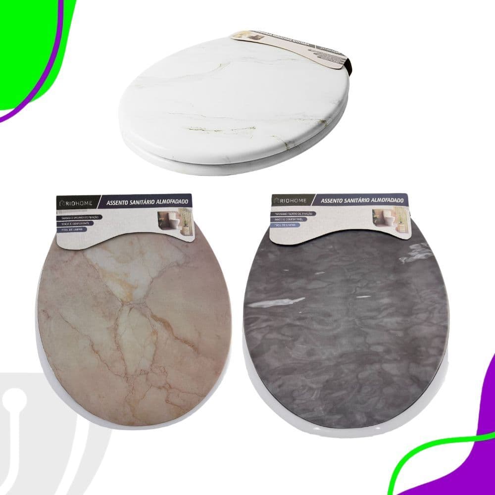 Assento Sanitário Almofadado Premium  Decorativo Marmorizado ou Branco