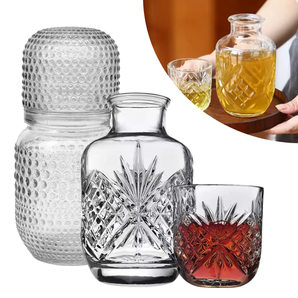 Conjunto 2 Peças Moringa de Vidro Casual 500ml Água Suco Bebida Restaurante Cozinha Jantar