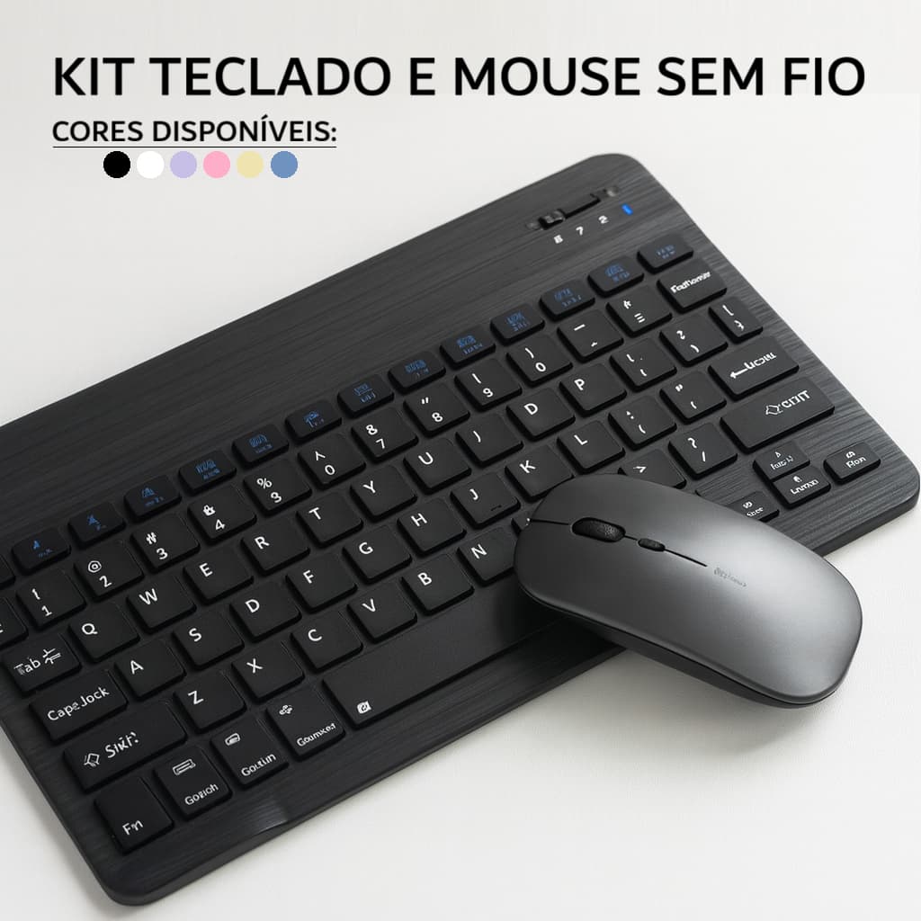 Kit Teclado e Mouse Sem Fio Bluetooth Ultrafino Portátil Recarregável Celular Notebook Computador