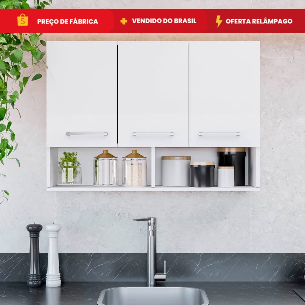 Armário de Cozinha 2 ou 3 Portas Modular Multiuso Organizador com Nicho - Móveis Bonatto