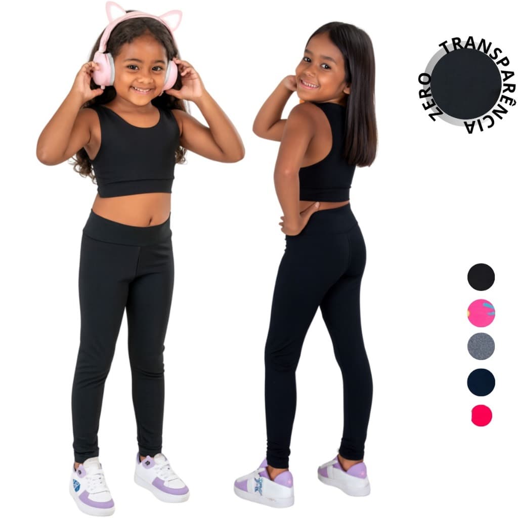 Conjunto Esportivo Infantil Calça Legging + Top Suplex Lisa Menina Uniforme Escolar Esporte