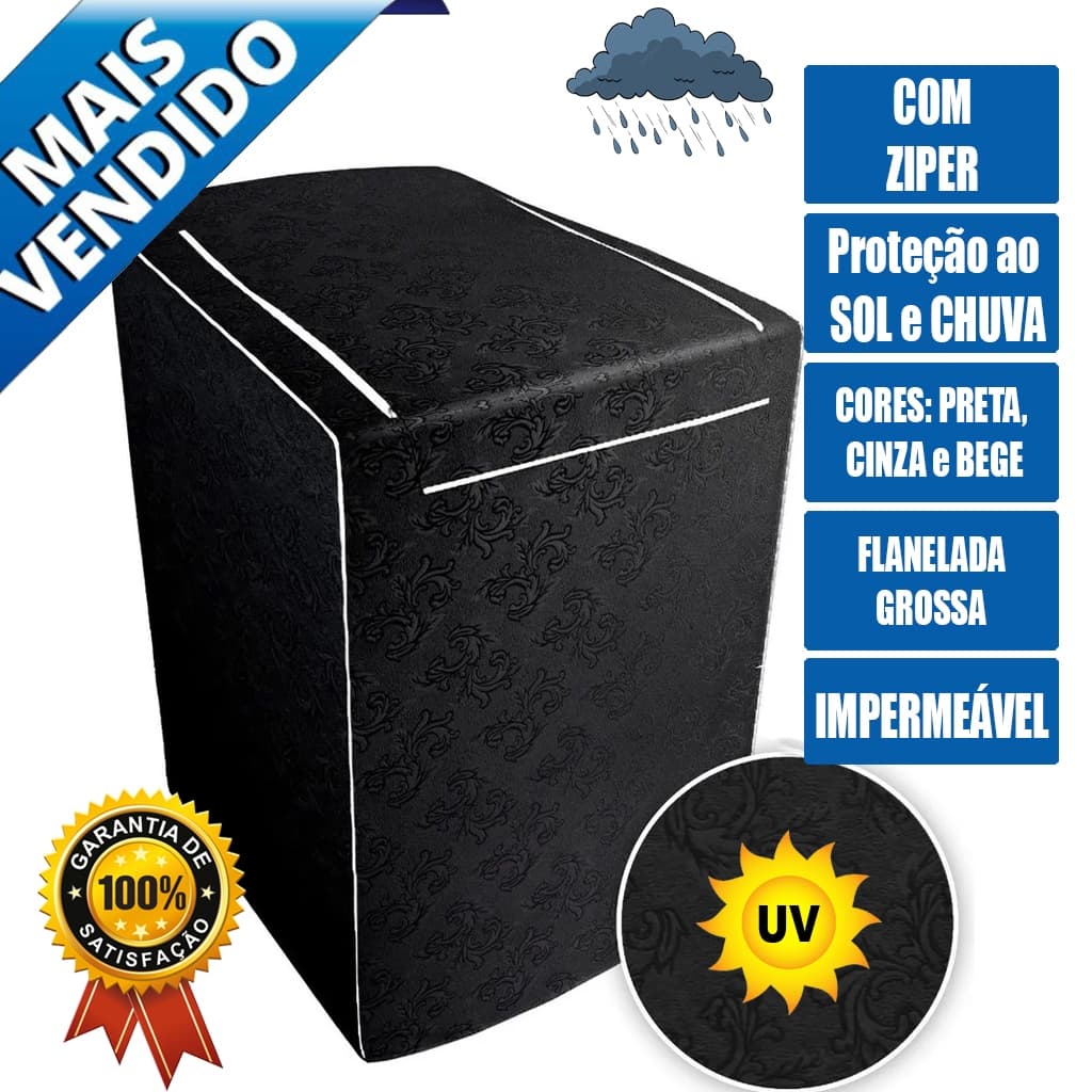 Capa para Máquina de Lavar Electrolux Brastemp Consul com Ziper 10, 11, 12, 13, 14, 15, 16, 17, 18kg
