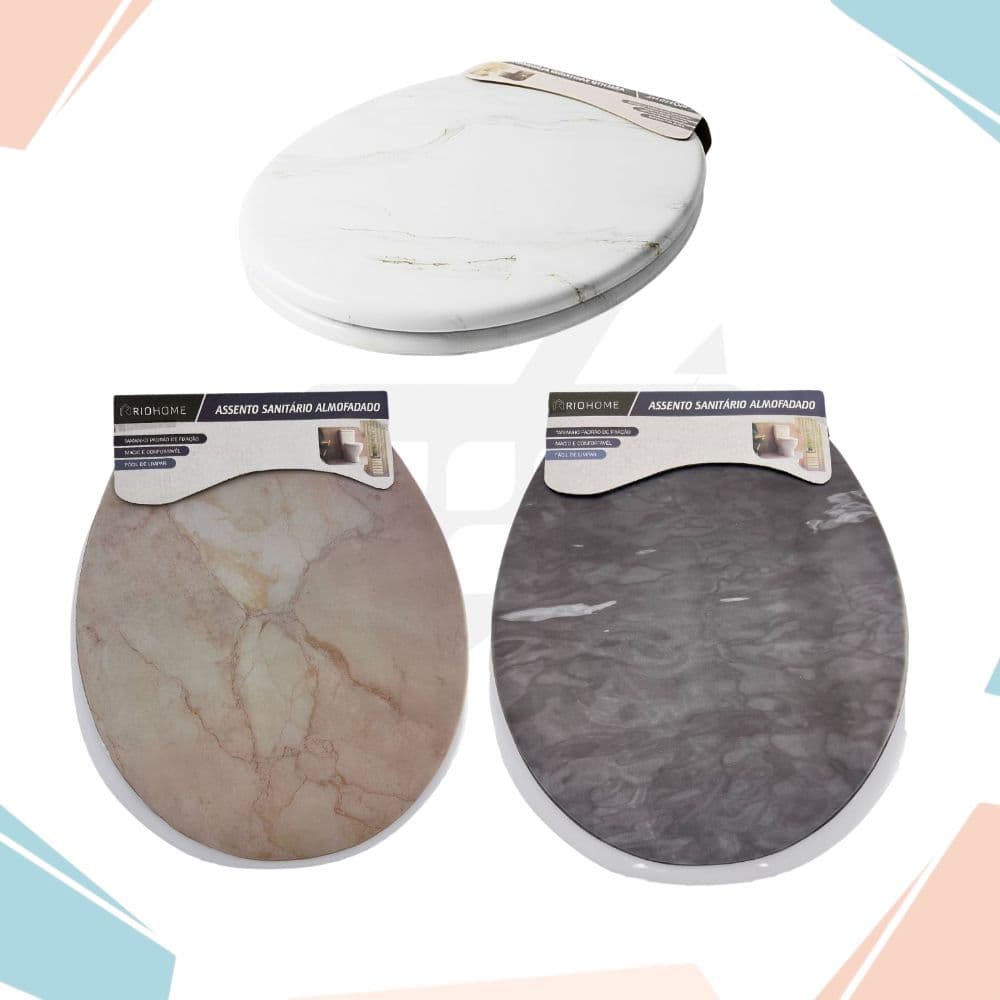 Assento Sanitário Almofadado PREMIUM Tampa Estampa Marmorizado