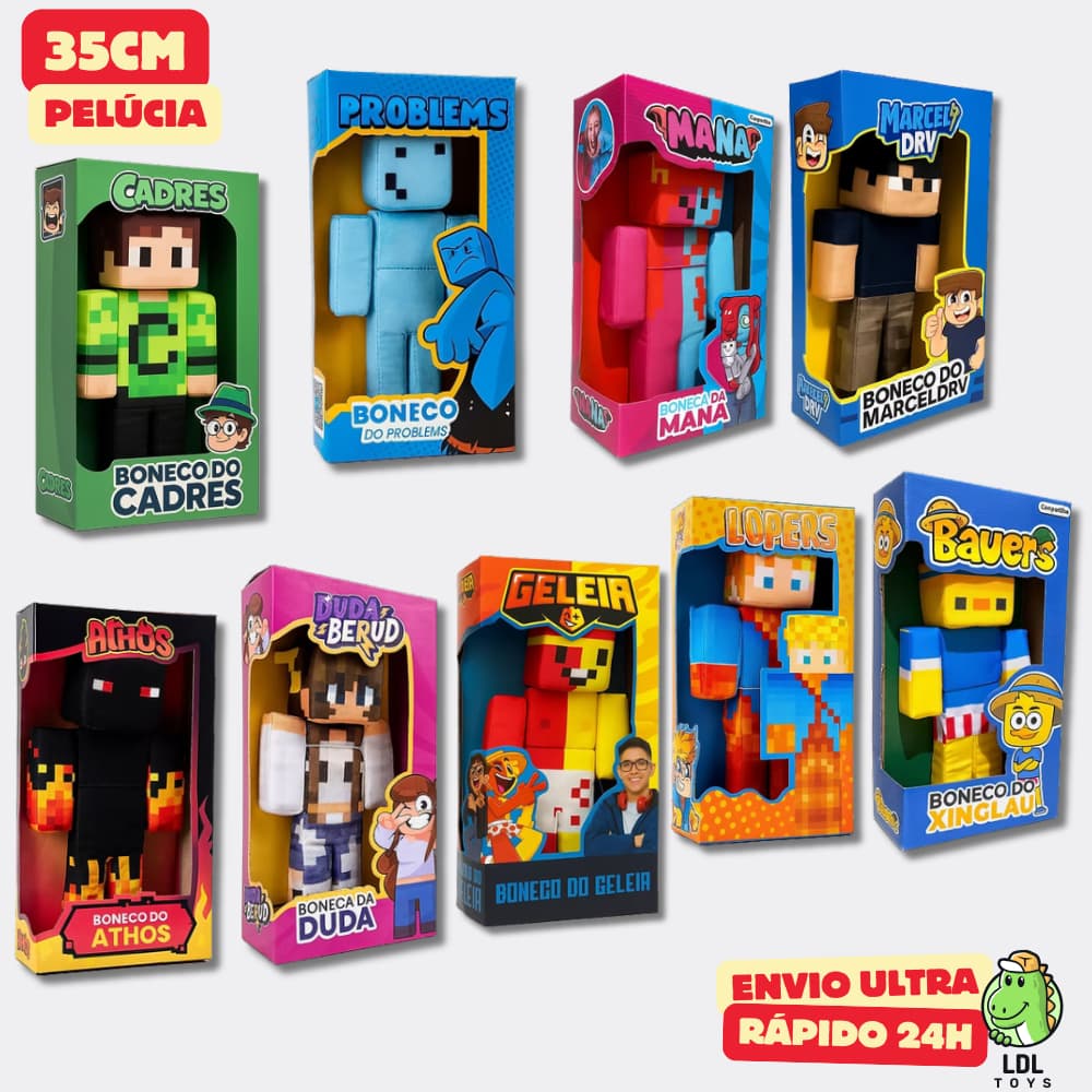 Boneco de Pelúcia Youtuber Gamer 35cm - Athos Mana Lopers Problems Marcelo DRV Duda Berud Cosmo Kids