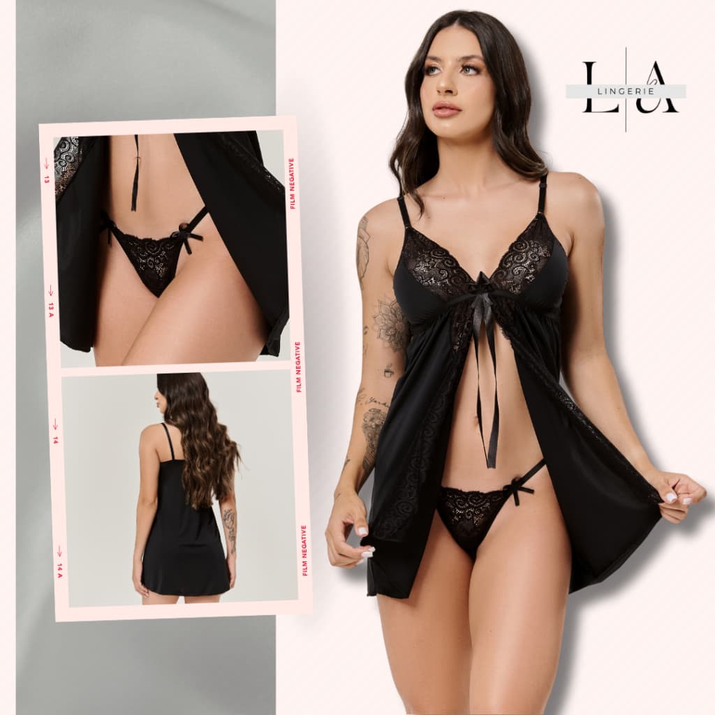 Camisola Renda Aberta + Calcinha Fio Brinde | Leve e Perfeita para Noites Especiais