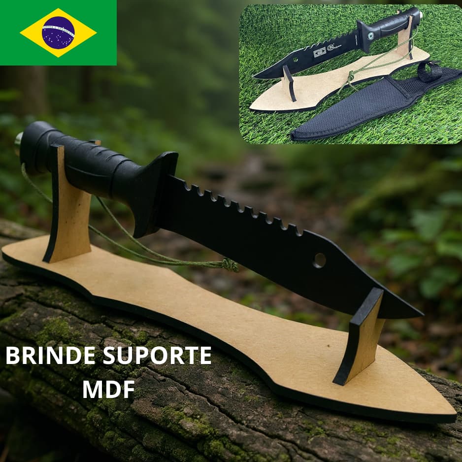 Faca com Cabo Emborrachado + Suporte MDF 6mm + Bainha Top Para Pescaria Acampamento Trilha Top