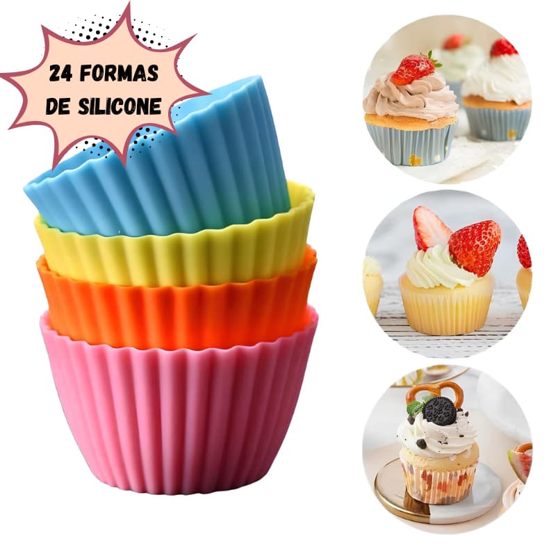 24 Forminhas/Forma Assadeira para Cupcake Mini Muffin Bolinho silicone