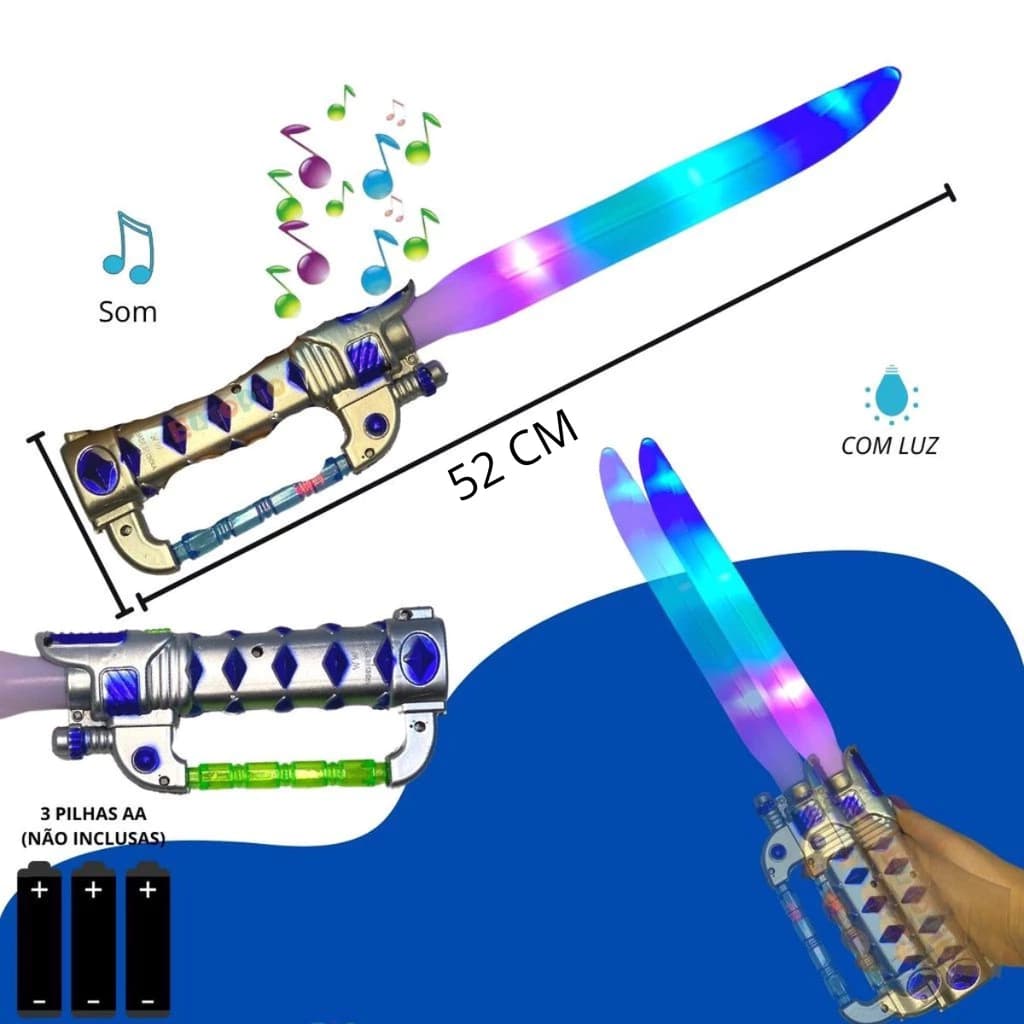 Espada de brinquedo de plástico, presente para crianças, pode emitir efeitos de luz e sons 52 cm