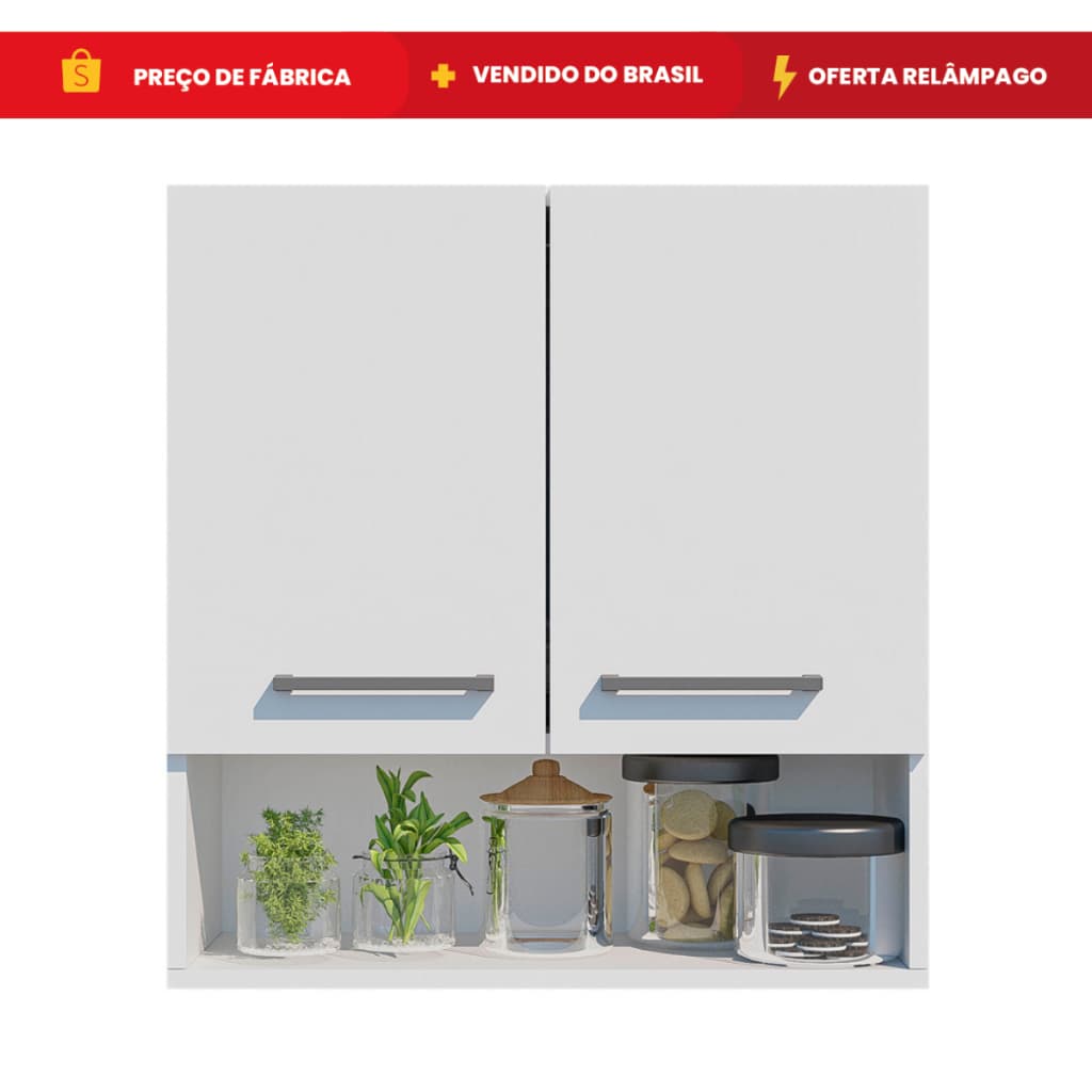 Armário 2 Portas Branco Aéreo Com Nicho Organizador Móveis Bonatto