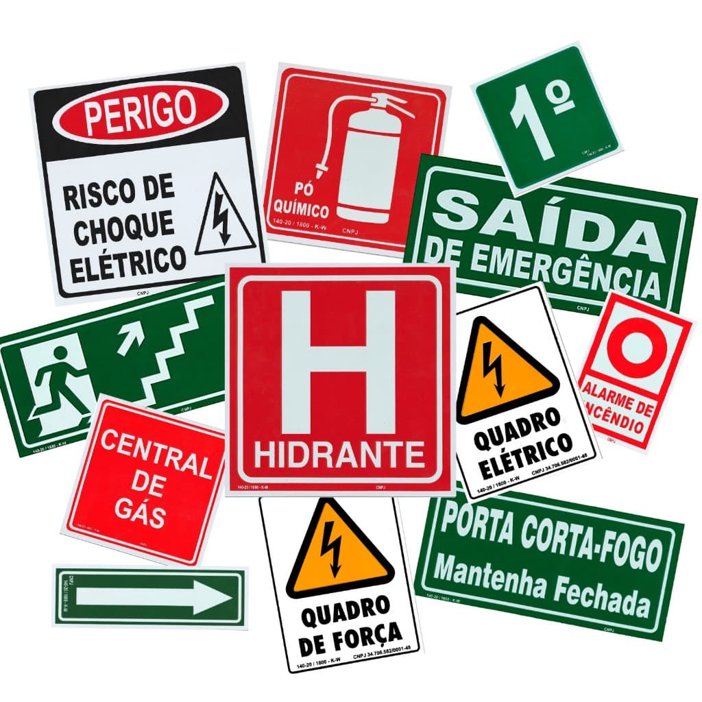 Kit de Placas Sinalização de Emergência Fotoluminescente Equipamentos de Incêndio Rota Fuga Alerta Extintores