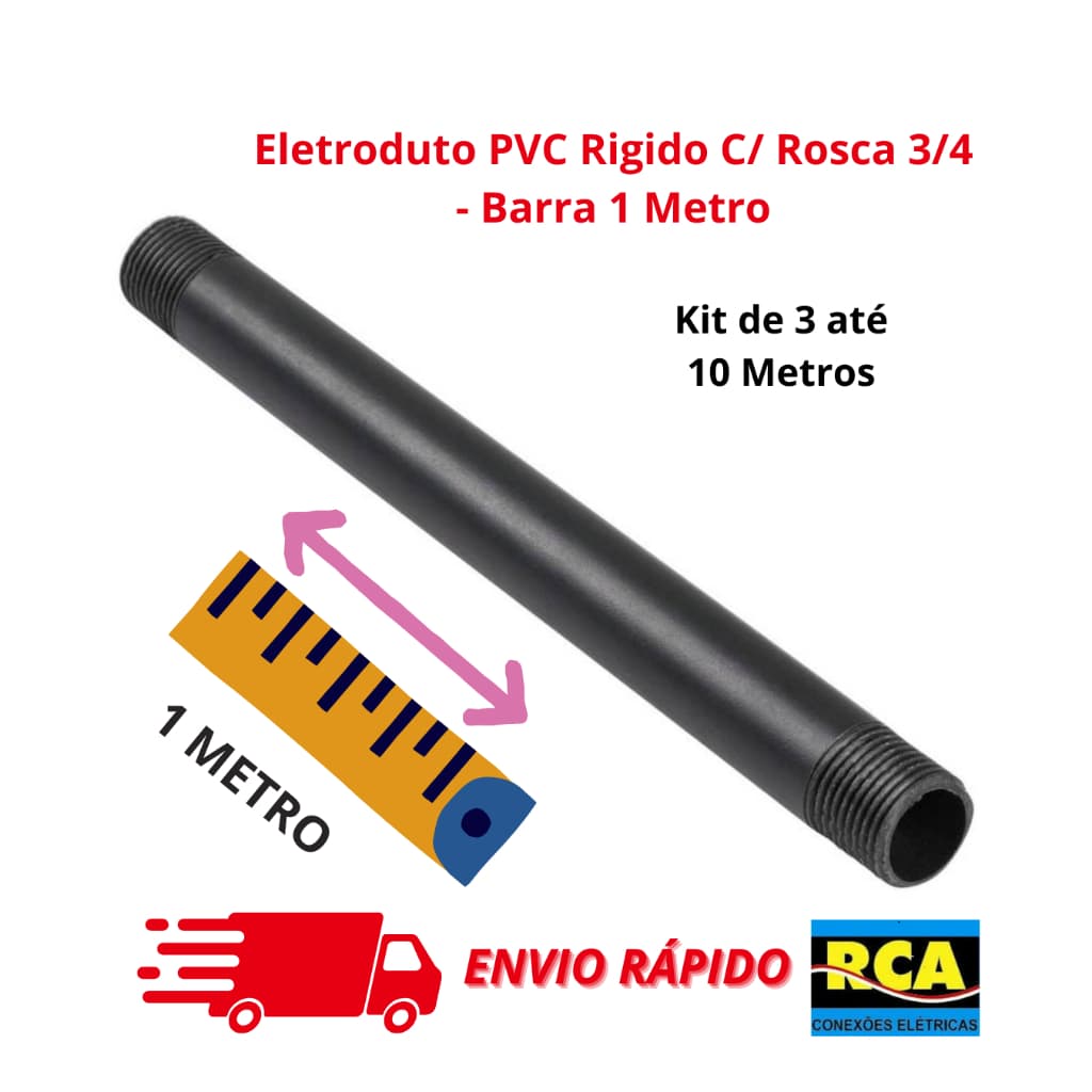 Kit até 20 Metros  Eletroduto Conduite PVC Preto 3/4 Rígido Anti-chama Barra 1 Metro