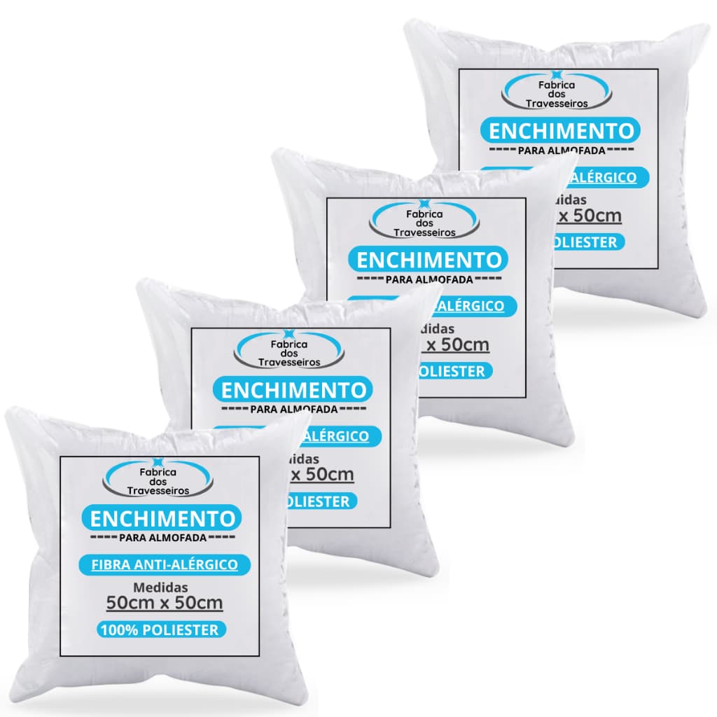 Kit 4 Enchimentos Refil Almofada 50x50 Fibra antialérgico