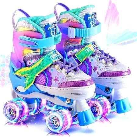 Patins Infantil 4 Rodas Sereia Com Luz De LED Top Patins +Kit Proteção e Sem Kit Proteção Menina Menino Promoção