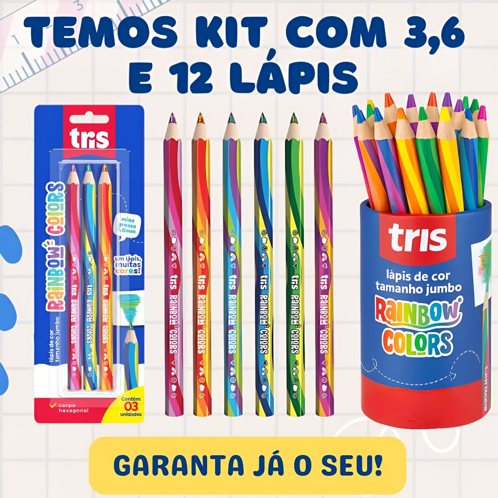Lápis Jumbo Colorido Arco Iris Contém 12 Unidades Mina Grossa 5.0mm