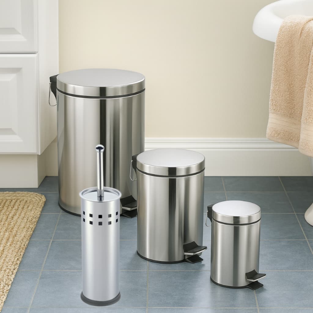 Lixeira Inox 3/5/12 Litros / Escova Sanitária Pedal Cesto Balde Interno Removível Aço
