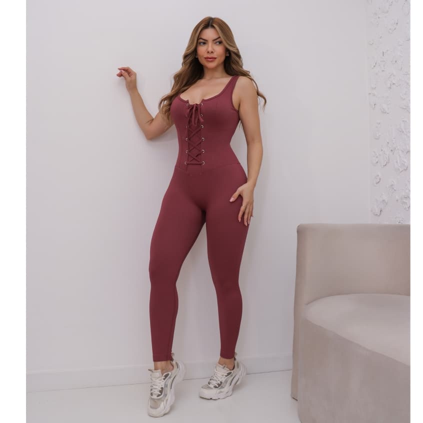 Macacão Feminino Fitness Academia Esportivo Canelado Poliamida Elástico 3RD SD1549