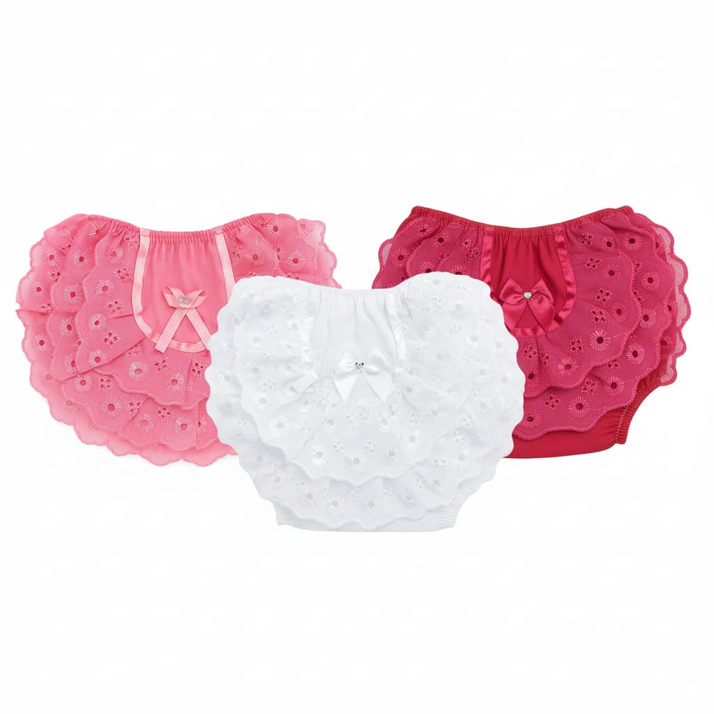 Kit 3 Calcinha Infantil Menina Renda Babado Bunda Rica Super Macia