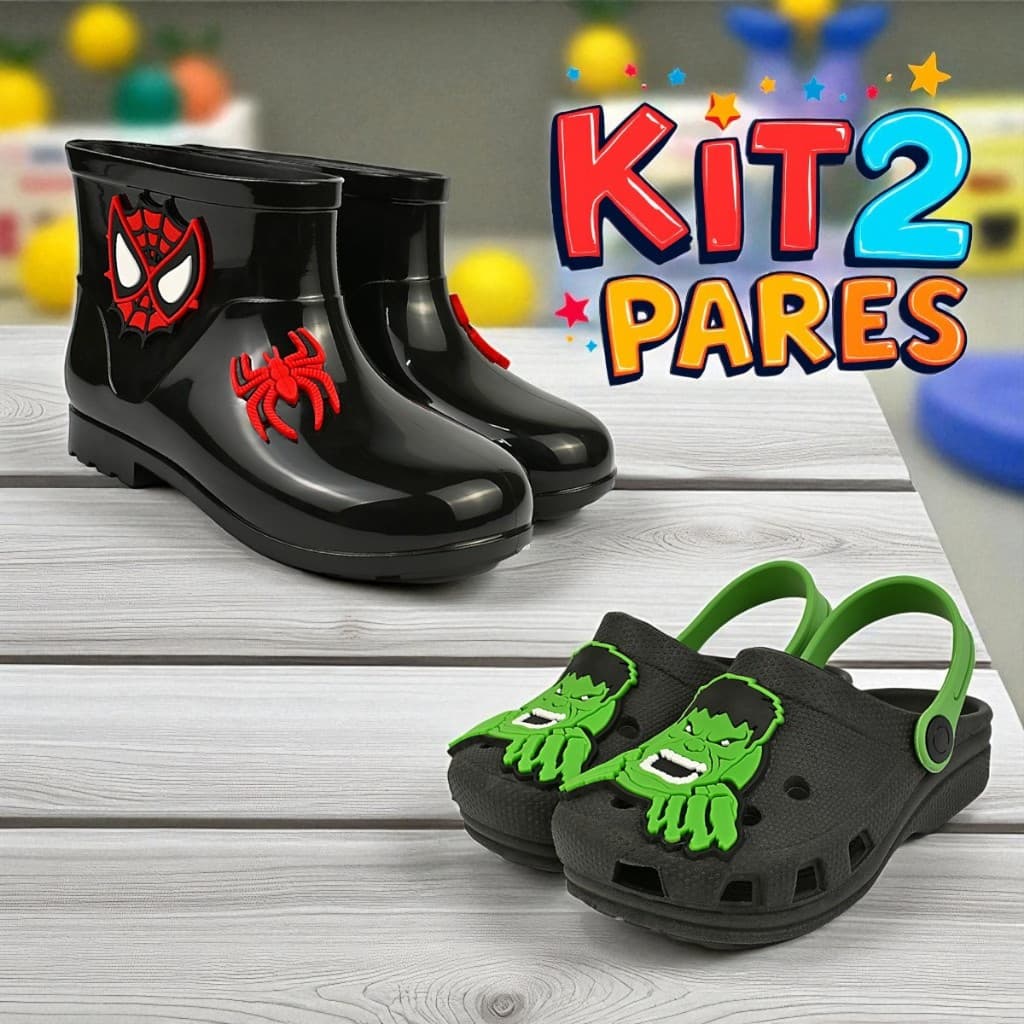 Kit 2 Pares Galocha Infantil e Babuche Menino Leve e Confortável