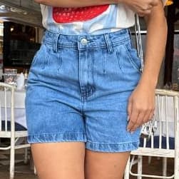 Short Jeans 100% Algodão Cintura Alta Meia Coxa Short Feminino Short Plus Size