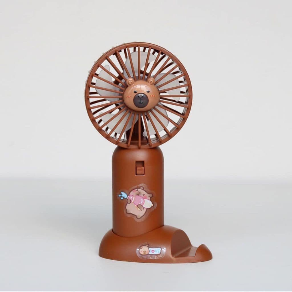 Ventilador de Mão Capivara Mini USB Portátil Leve Recarregável Silencioso Com Suporte Compacto Ideal para Viagem Casa Es