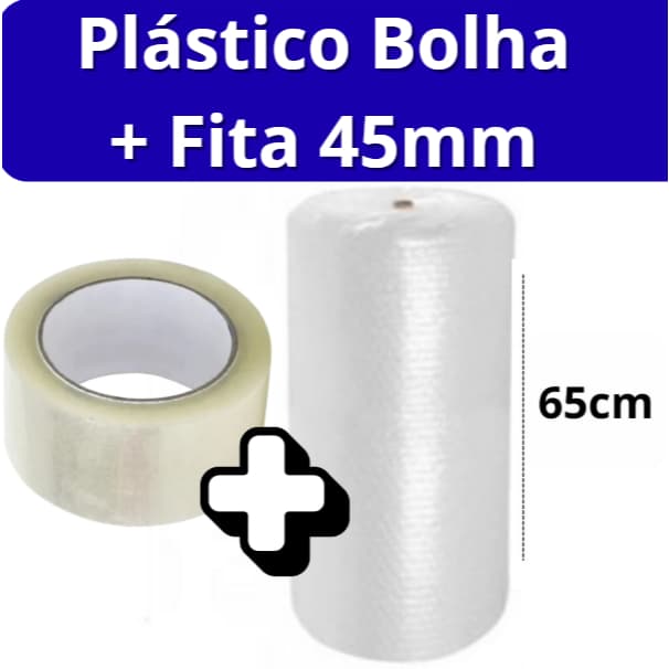 Plástico Bolha Bobina 65cm X 100 metros Mais Fita 45mm 100m Proteção Mudança E-Commerce 25 micras