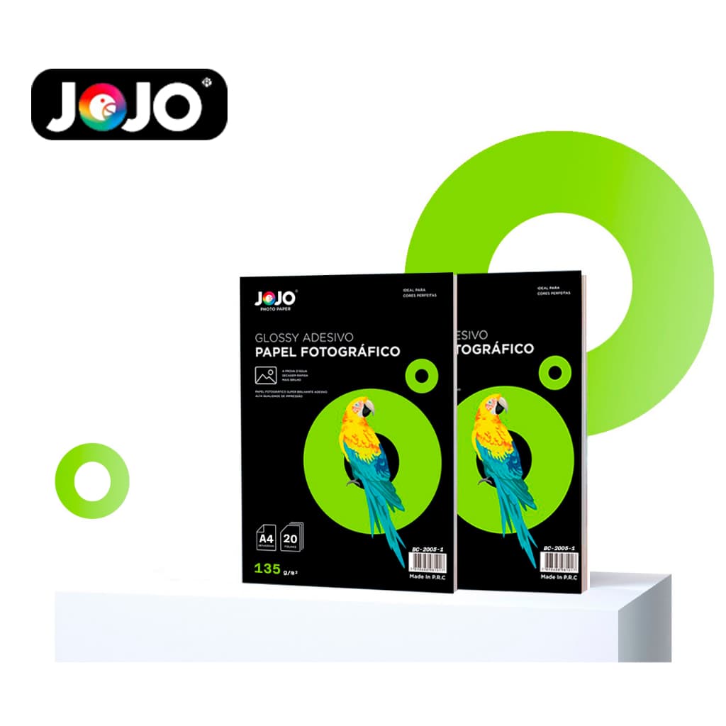 20/40/60/80/100 Folhas Papel fotográfico GLOSSY ADESIVO (Brilho) 135g/m² A4 p/ impressoras à jato JOJO PAPER