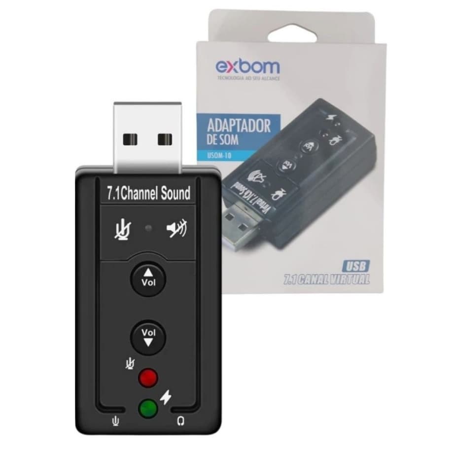 Adaptador de Som USB Placa de Áudio Externa Fone Microfone PC Notebook - USOM-10 - EXBOM