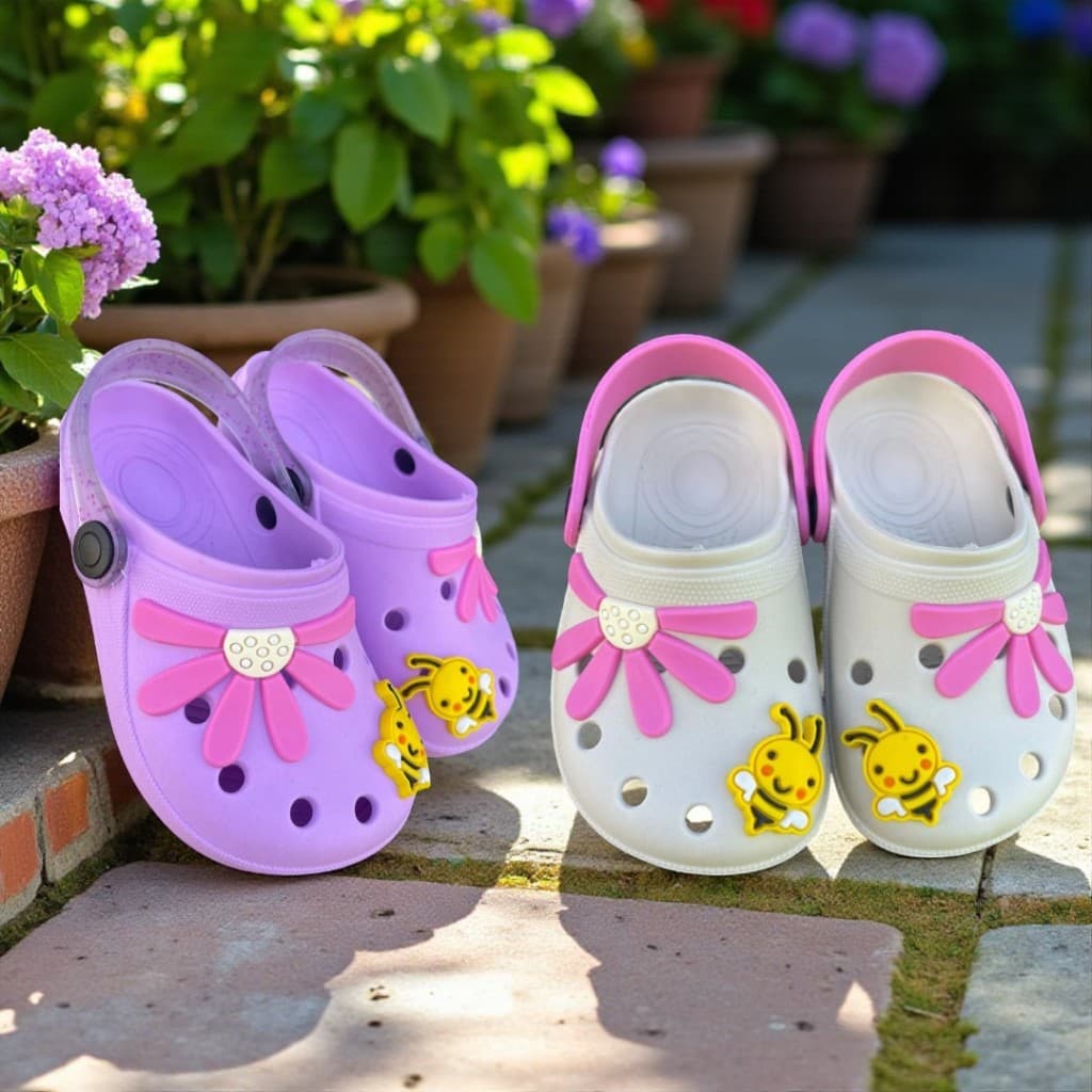 Sandalia Babuche Infantil Feminina Abelha Com Flor Escolar
