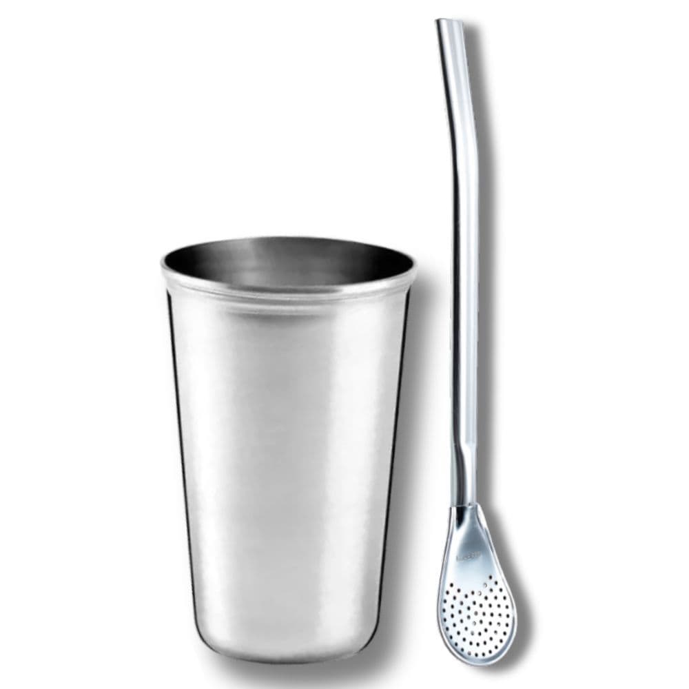 Kit Tereré Copo Cuia Inox 250ml Bomba Cromada 19cm Filtro