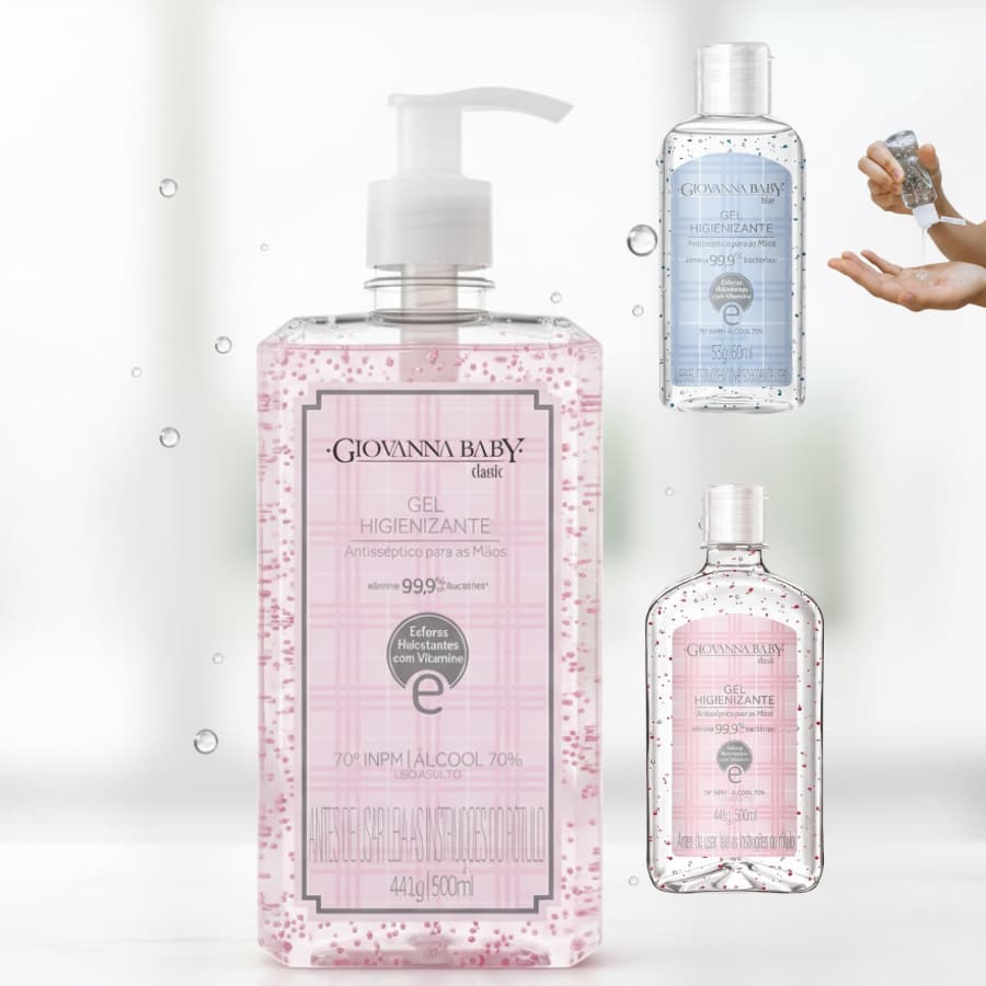 Álcool em Gel Giovanna Baby Classic Blue 500ml 60ml Antisséptico Mãos Hidratação Vitamina Original