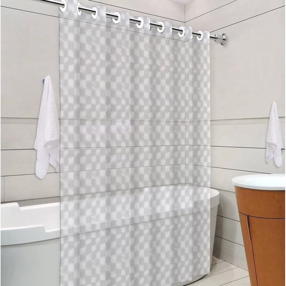 Cortina de Banheiro Box 3D c/ ilhós - Translucida - antimofo 100% - Envio em 24h