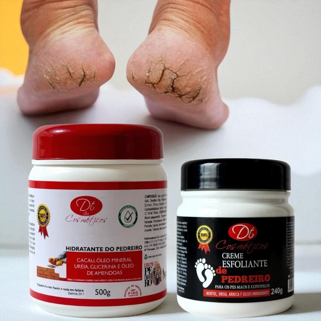 Kit Spa dos Pés Creme De Pedreiro 500g + Esfoliante 240g para quem Sofre com Rachaduras Ressecamento e Calosidades