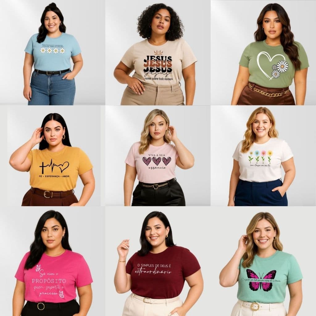 Kit 3 Blusas Femininas Plus Size Manga Curta Gola Redonda Básica Casual