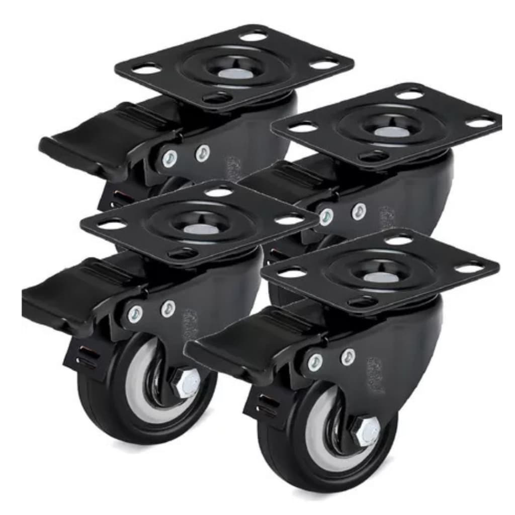 Kit 4 Rodizios Para Carrinhos Móveis Base Giratória Com Freio E Trava