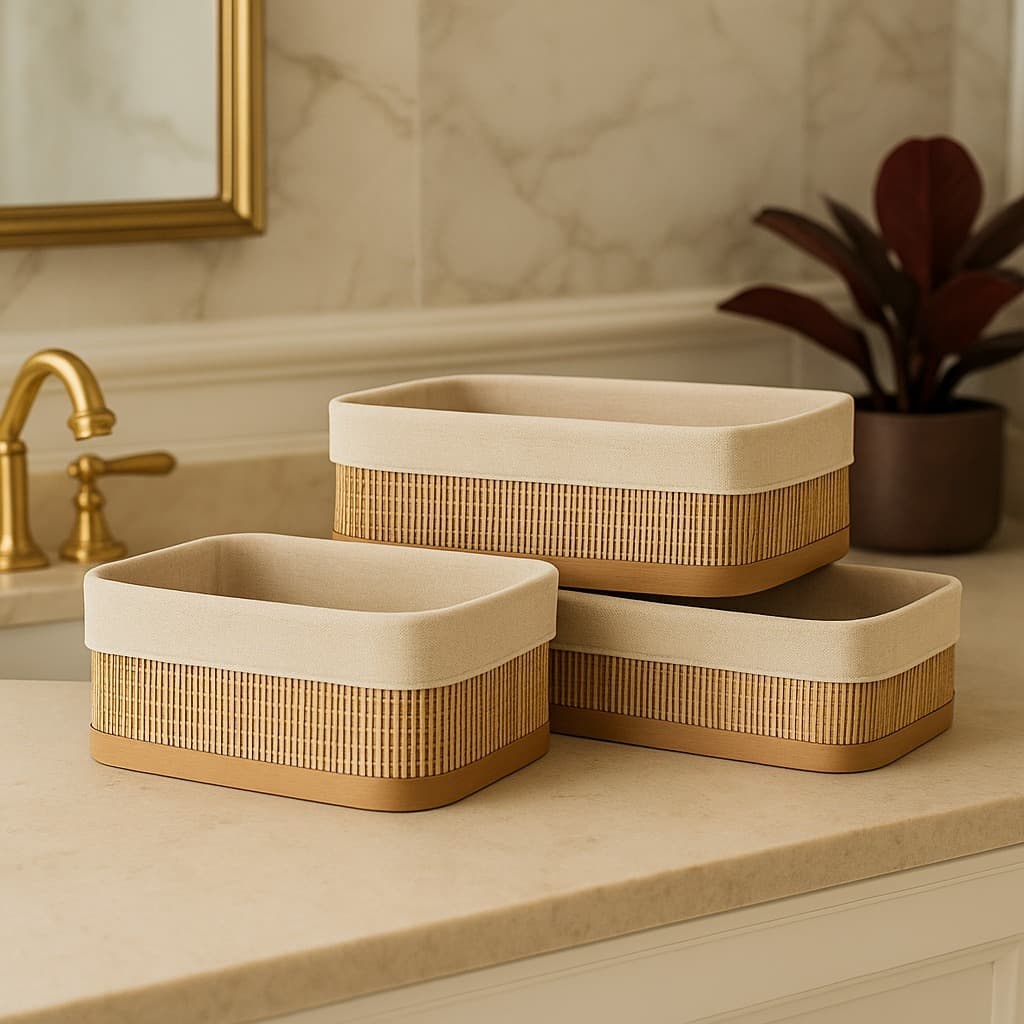 Kit 3 Cestos Organizadores Bambu Multiuso Lyor Bege