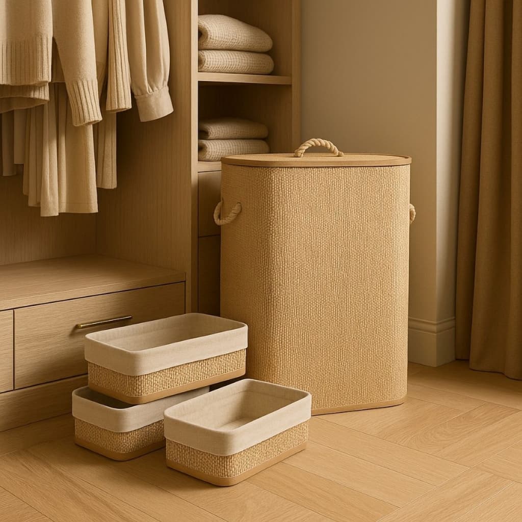 Kit Cesto Bambu Roupa Suja Dobrável Organizador 3 Peças Lyor Bambu