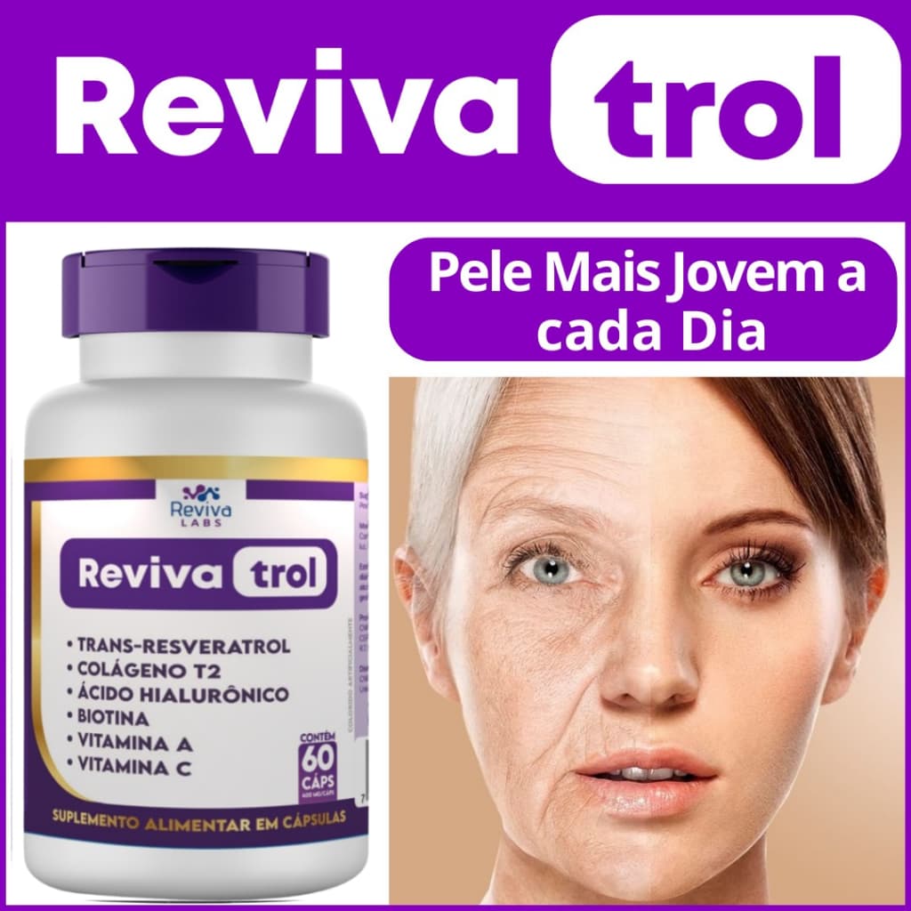 RevivaTrol - Trans-Resveratrol, Ácido Hialurônico, Colágeno, Vitamina A (Retinol), Biotina. 60 Unid.