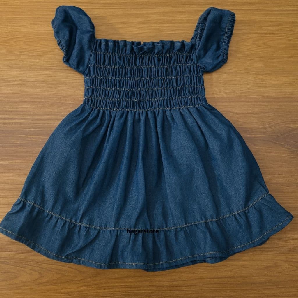 Vestido Jeans Com Manga Infantil Menina Bebe Elastex Confortável Fresco Estilosa