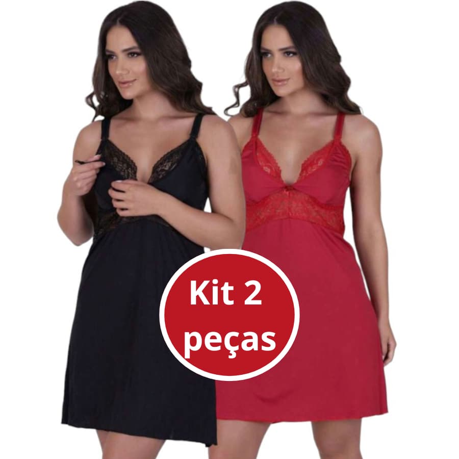 KIT 2 Camisola Amamentação Abre Fácil Gestante Pós Parto