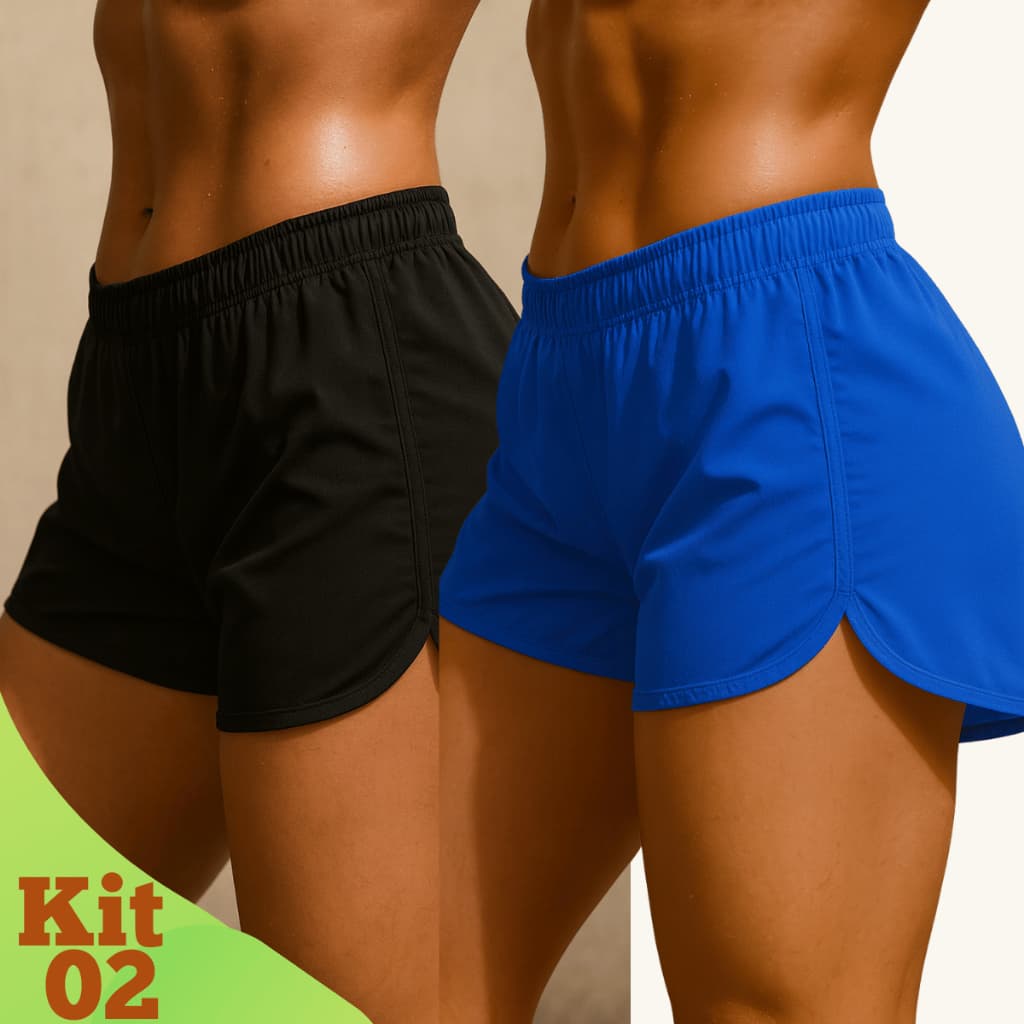 Kit 02 Short Feminino Tactel Academia Treino Corrida Praia Casual Praia