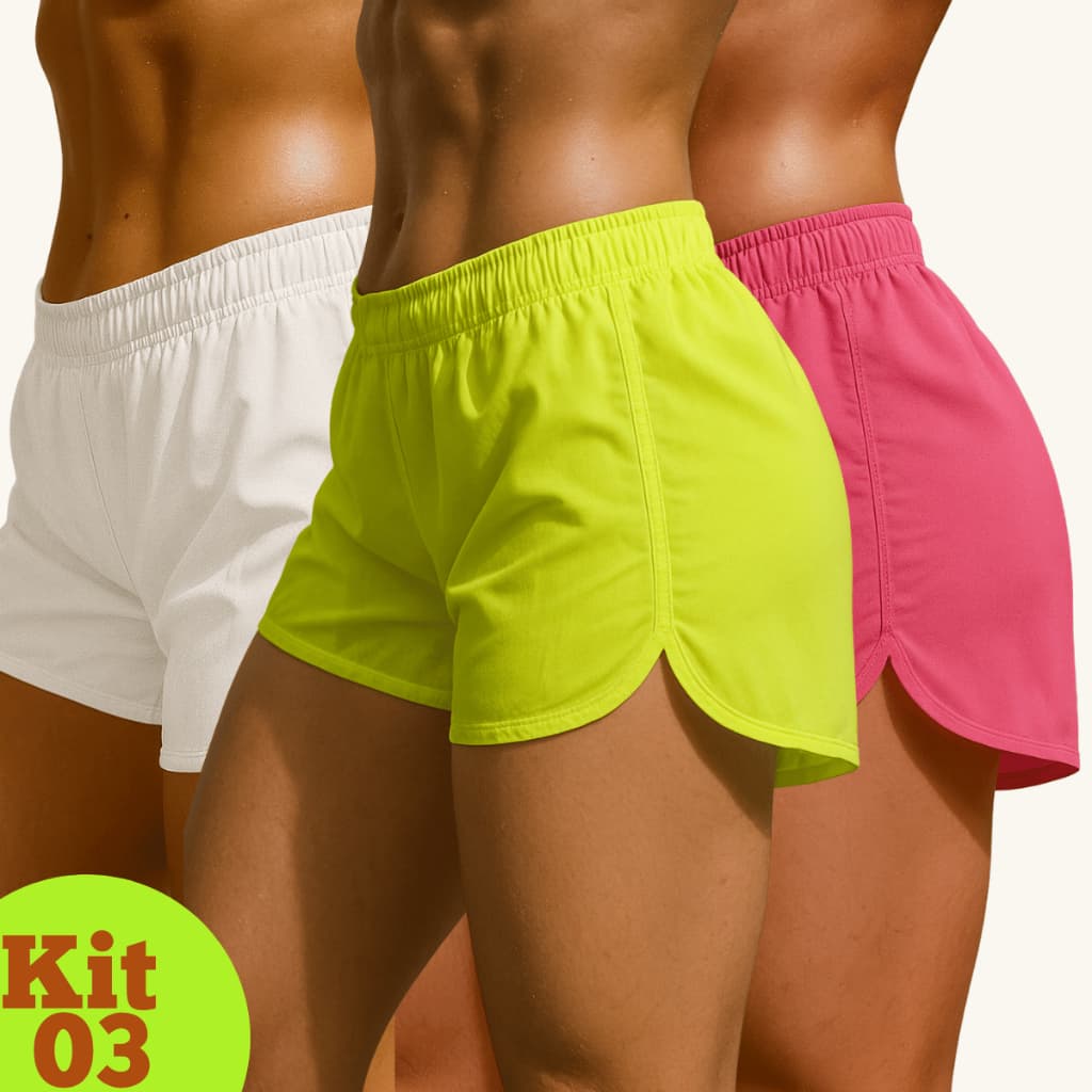 Kit 03 Short Feminino Corrida Academia Treino Tactel Leve Casual Praia