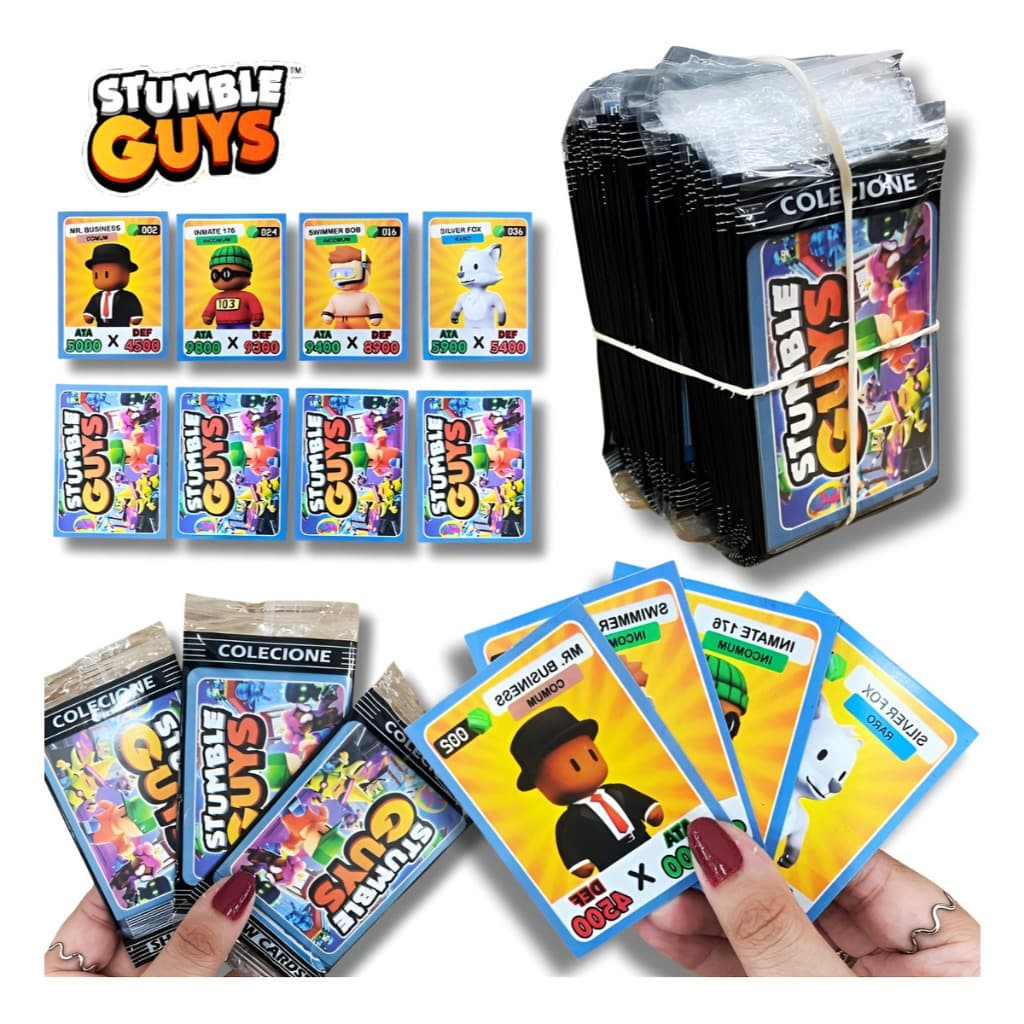 Kit 100,200 Cards Stumble Guys Exclusivas 50 Envelopes Bafo com Skins Raras e Personagens Épicos